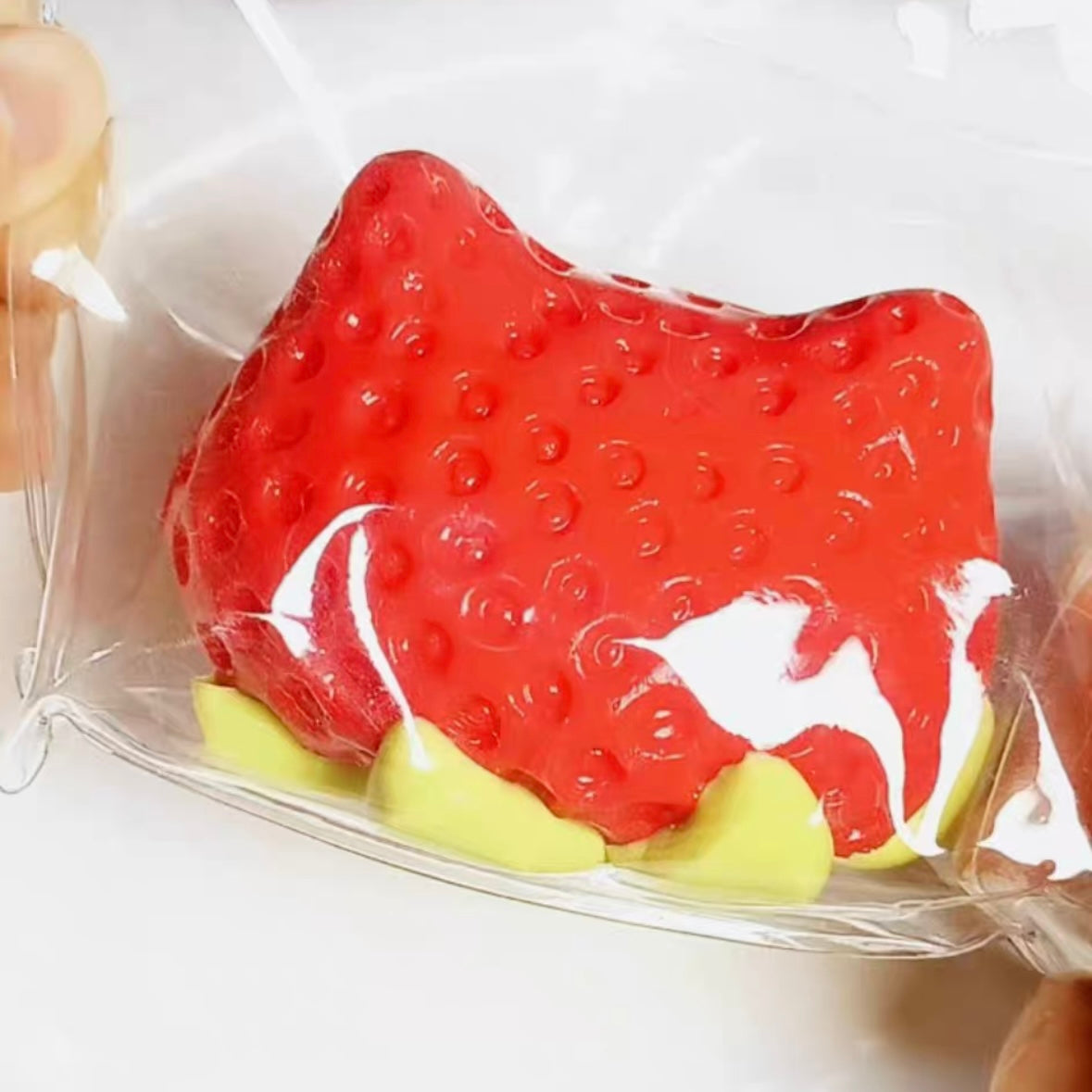 Handmade Transparent Cat Head Strawberry Taba Squishy Toy