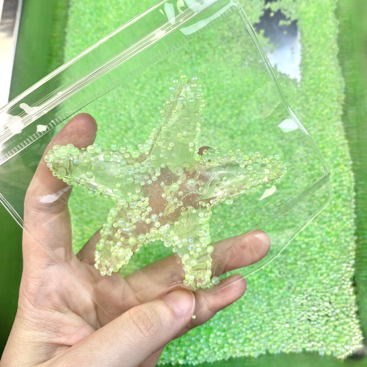 Transparent Starfish with Green Beads