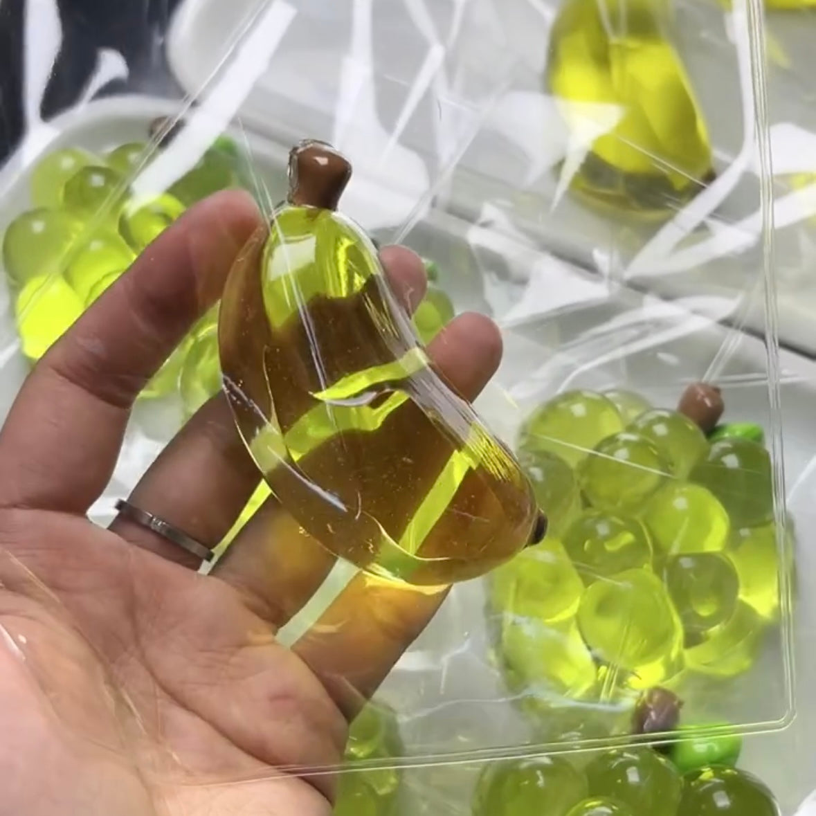 Transparent Green Grape & Banana Taba Squishy Toy