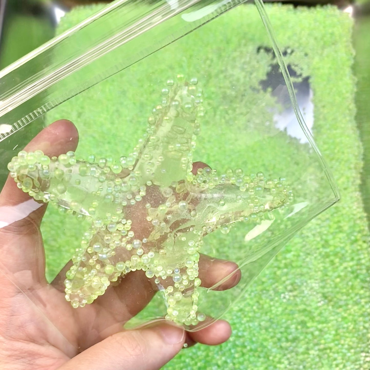 Transparent Starfish with Green Beads