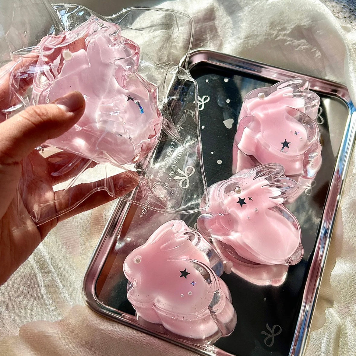 Handmade Transparent Pink Rabbit Bunny Taba Squishy Toy