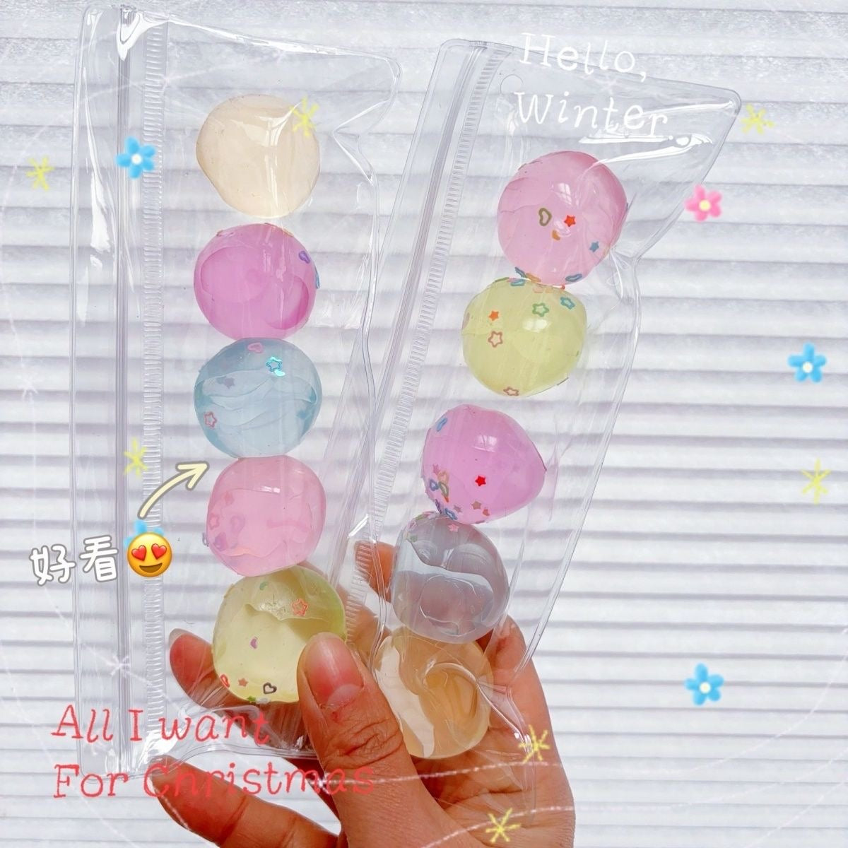 5 Colors Mini Handmade Transparent Stress Balls Taba Squishy Toy
