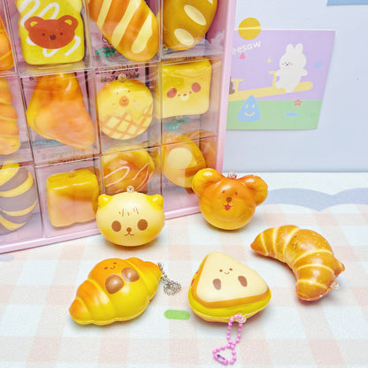 24pcs Mini Slow Rising Squishy Bread/Crybaby/Crybaby/Labubu/Capybara/WAKUKU/Sanrio Keychians Stress Relief Decompression Toy (It Feels Hard)