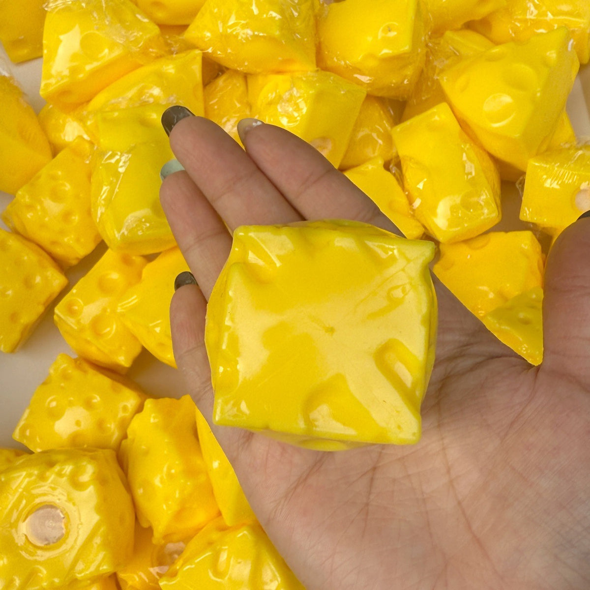 2pcs Mini Crunchy Cheese Handmade Stress Balls Bead & Clay Base (2pcs Square + Triangle)