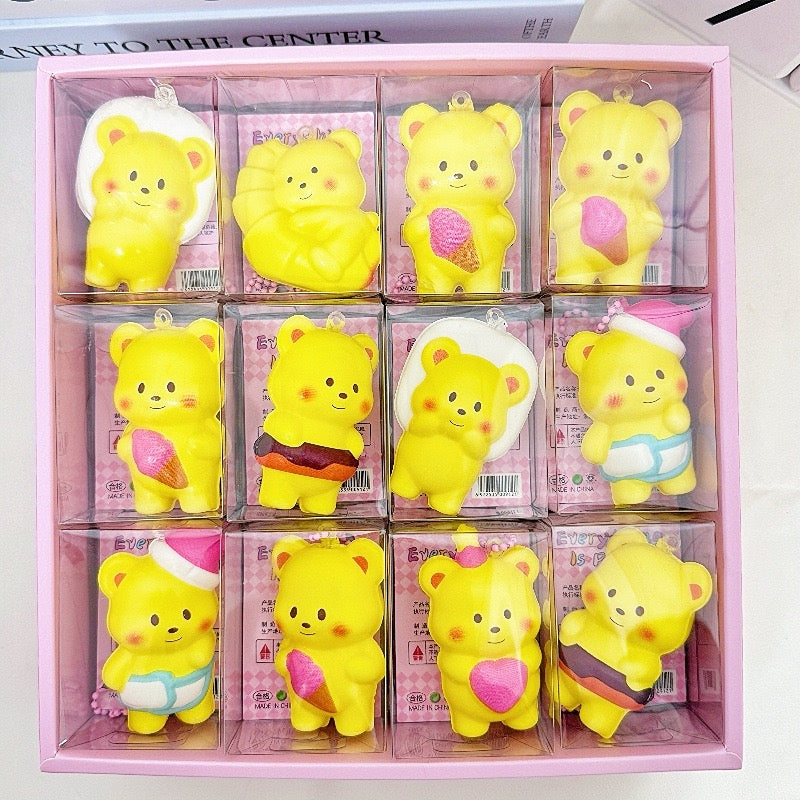 24pcs Mini Slow Rising Squishy Bread/Crybaby/Crybaby/Labubu/Capybara/WAKUKU/Sanrio Keychians Stress Relief Decompression Toy (It Feels Hard)