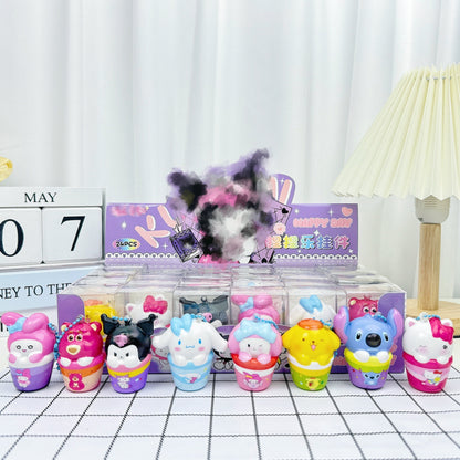 24pcs Mini Slow Rising Squishy Bread/Crybaby/Crybaby/Labubu/Capybara/WAKUKU/Sanrio Keychians Stress Relief Decompression Toy (It Feels Hard)