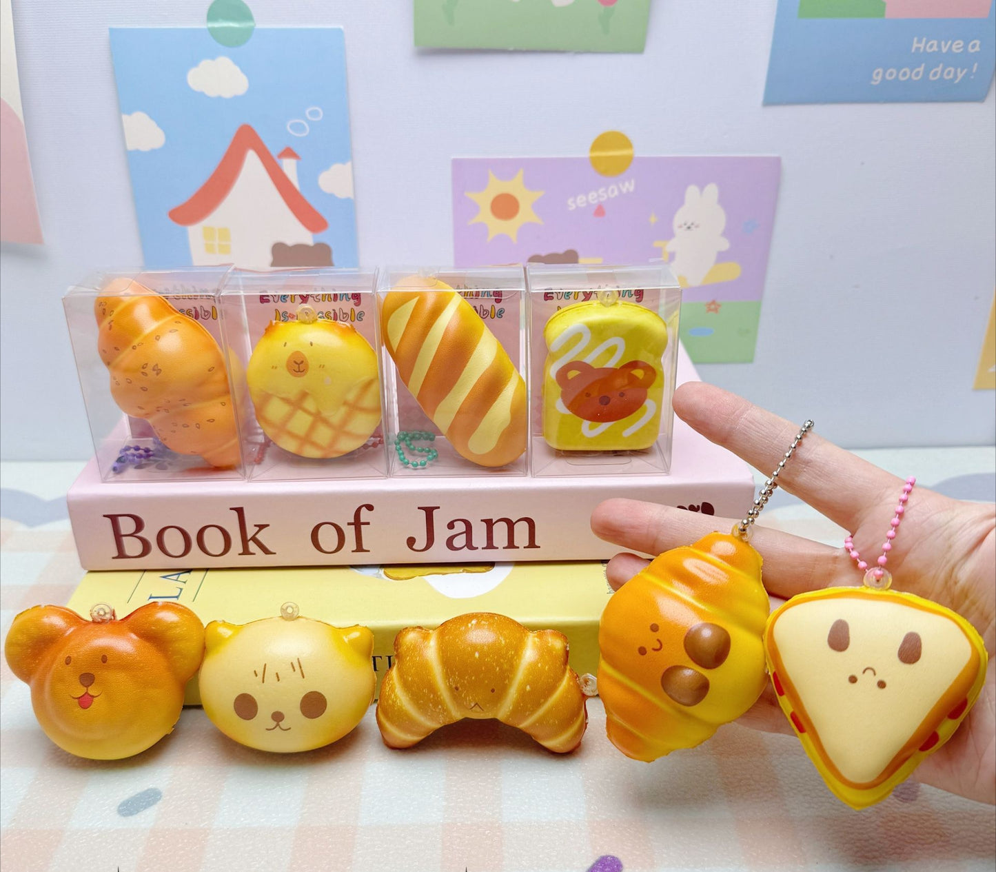 24pcs Mini Slow Rising Squishy Bread/Crybaby/Crybaby/Labubu/Capybara/WAKUKU/Sanrio Keychians Stress Relief Decompression Toy (It Feels Hard)