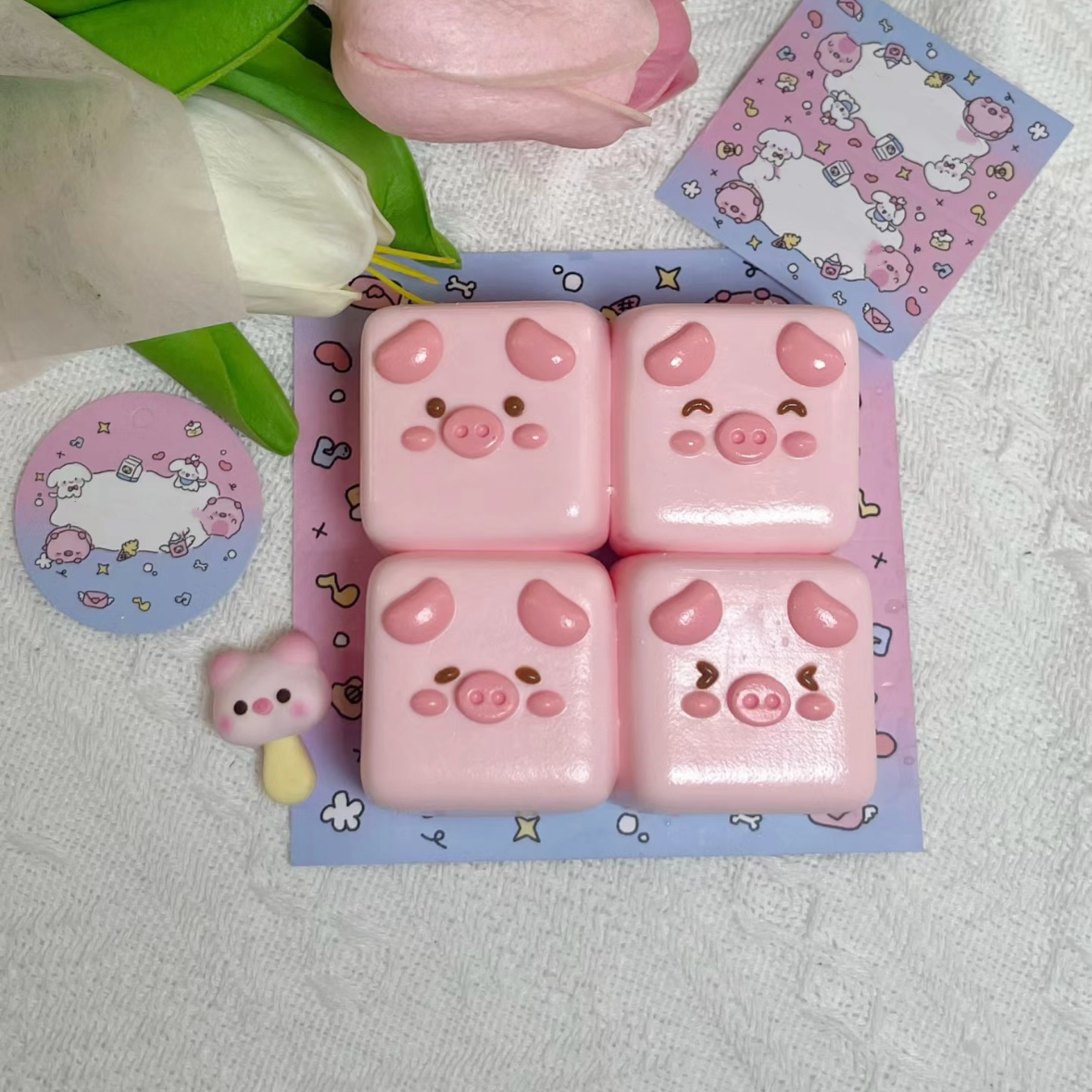 4pcs Handmade Silicone Little Pig Squishy Toy