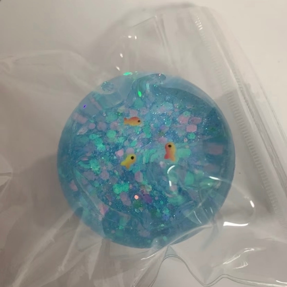 1pc/3pcs/9pcs Transparent Balls Taba Squishy Toy (fish in ball)