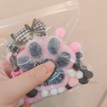 Pink & Black Handmade Silicone Cat's Paw with Fur Squishy Toy