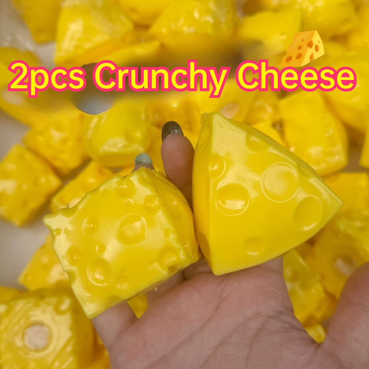 2pcs Mini Crunchy Cheese Handmade Stress Balls Bead & Clay Base (2pcs Square + Triangle)