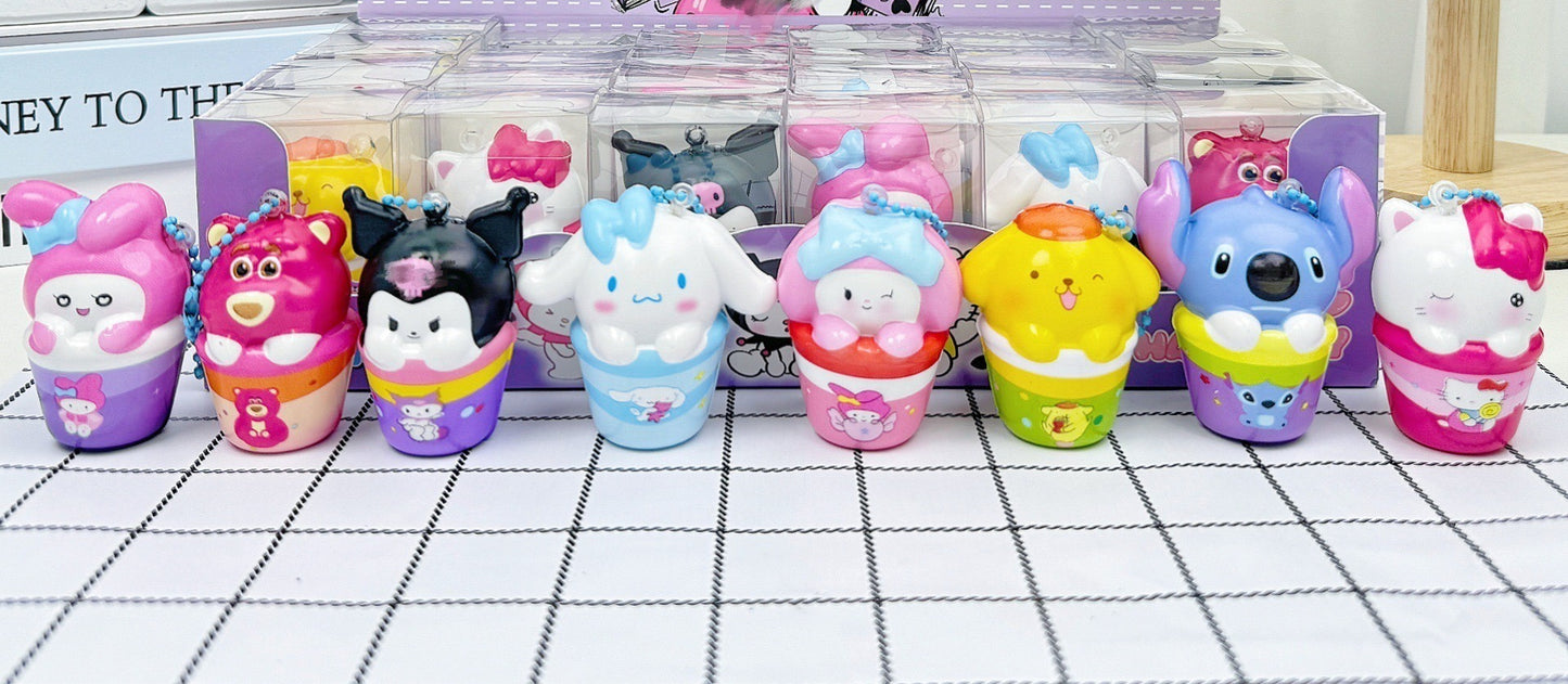 24pcs Mini Slow Rising Squishy Bread/Crybaby/Crybaby/Labubu/Capybara/WAKUKU/Sanrio Keychians Stress Relief Decompression Toy (It Feels Hard)