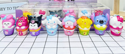 24pcs Mini Slow Rising Squishy Bread/Crybaby/Crybaby/Labubu/Capybara/WAKUKU/Sanrio Keychians Stress Relief Decompression Toy (It Feels Hard)