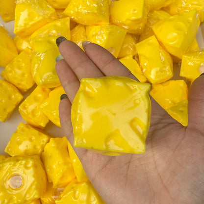 2pcs Mini Crunchy Cheese Handmade Stress Balls Bead & Clay Base (2pcs Square + Triangle)