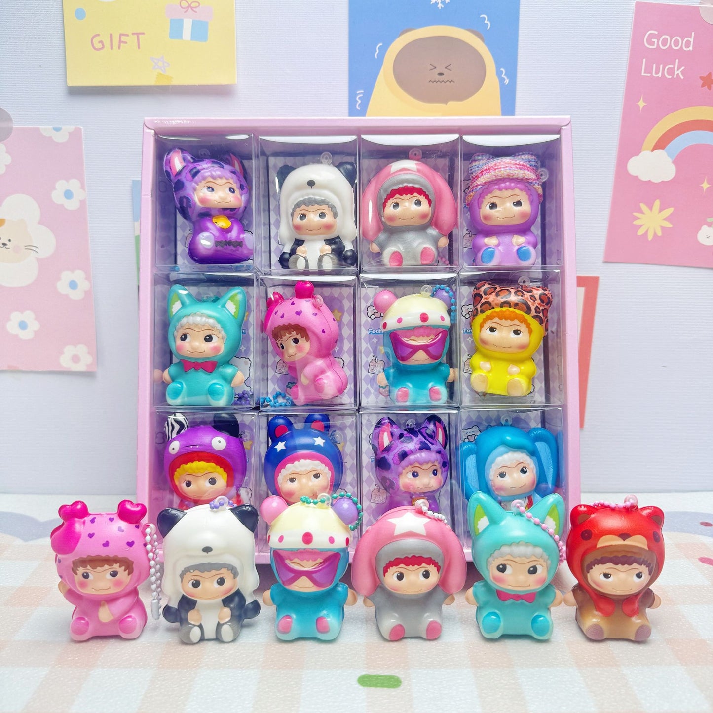 24pcs Mini Slow Rising Squishy Bread/Crybaby/Crybaby/Labubu/Capybara/WAKUKU/Sanrio Keychians Stress Relief Decompression Toy (It Feels Hard)