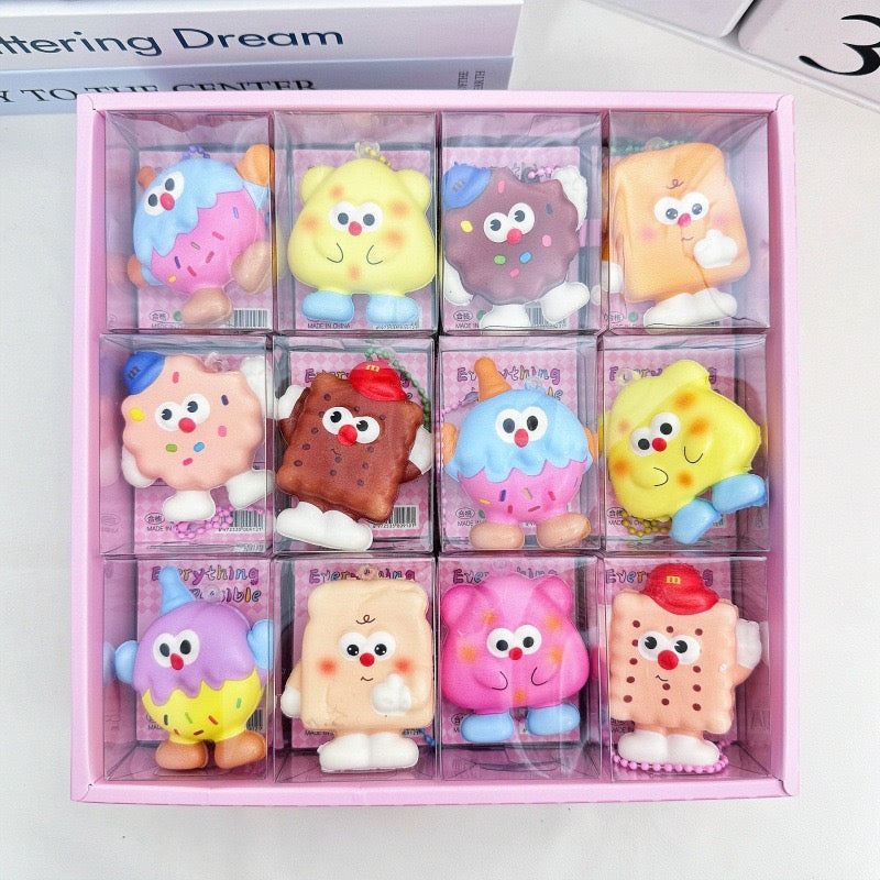 24pcs Mini Slow Rising Squishy Bread/Crybaby/Crybaby/Labubu/Capybara/WAKUKU/Sanrio Keychians Stress Relief Decompression Toy (It Feels Hard)