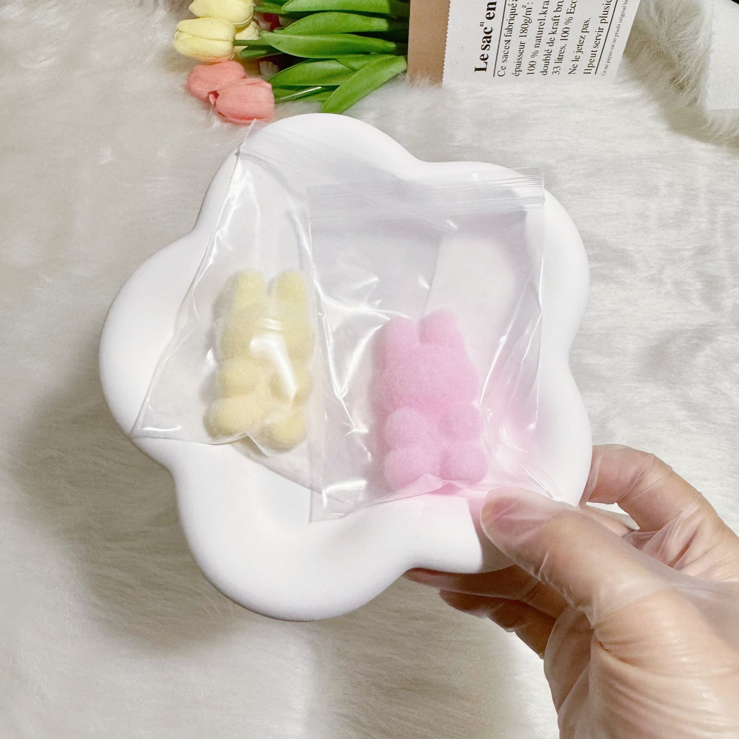 Handmade Silicone Small Rabbit with Flocking