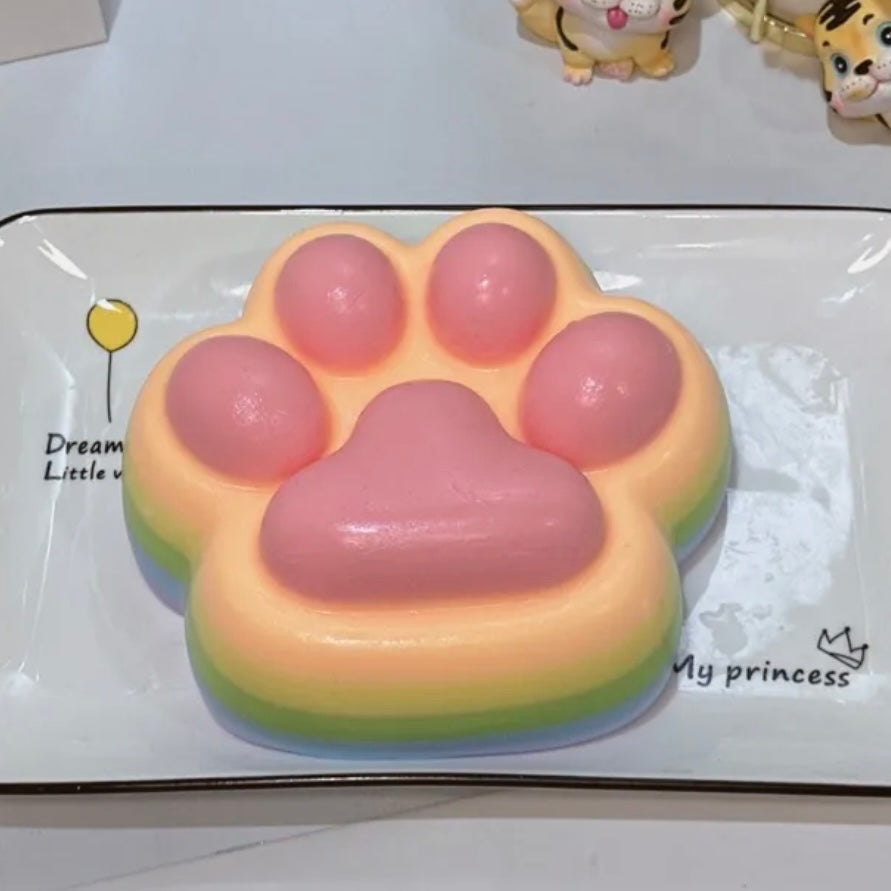 800g Handmade Silicone Large Rainbow Cat's Paw with Flocking