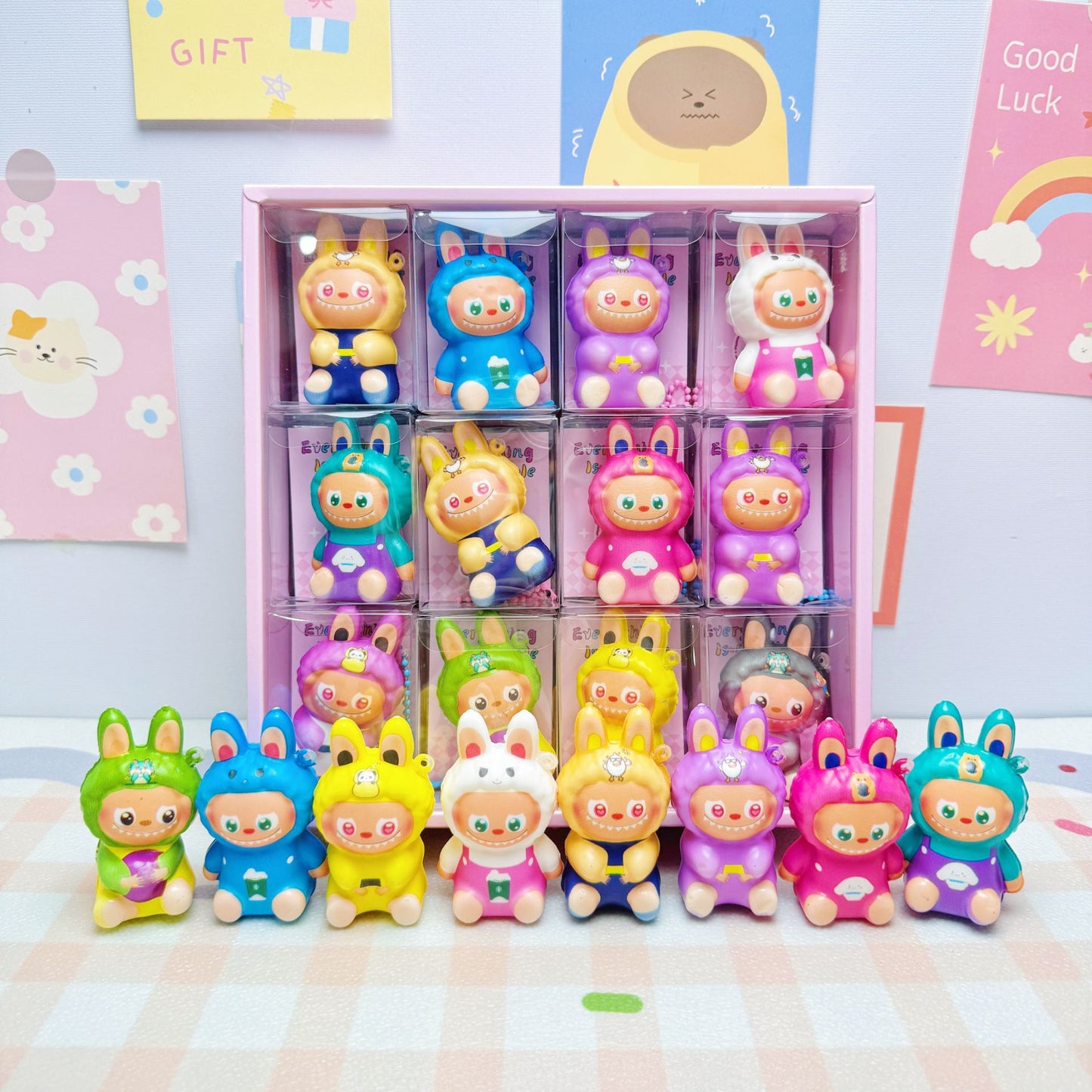 24pcs Mini Slow Rising Squishy Bread/Crybaby/Crybaby/Labubu/Capybara/WAKUKU/Sanrio Keychians Stress Relief Decompression Toy (It Feels Hard)
