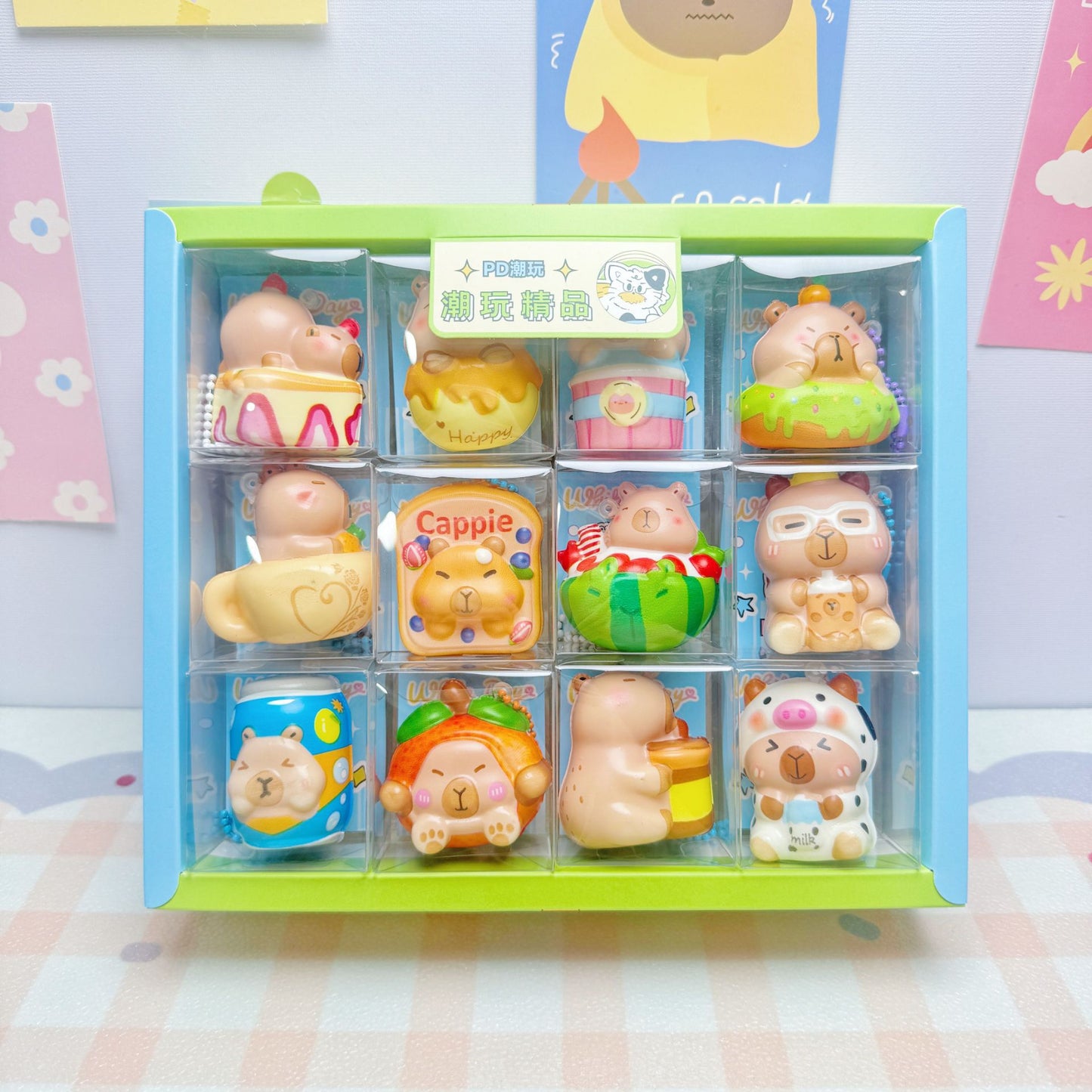 24pcs Mini Slow Rising Squishy Bread/Crybaby/Crybaby/Labubu/Capybara/WAKUKU/Sanrio Keychians Stress Relief Decompression Toy (It Feels Hard)